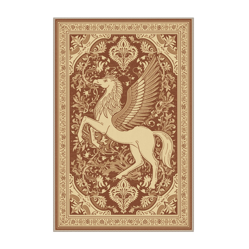 Tapis oriental classique brun et beige lavable à la machine Pantelia Hippogriff, 3 X 5