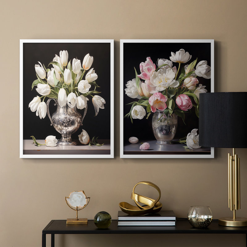 «FLORAL Series DCCIV», reproduction encadrée de qualité supérieure - prête à être accrochée - aucun clou requis - aucun clou requis