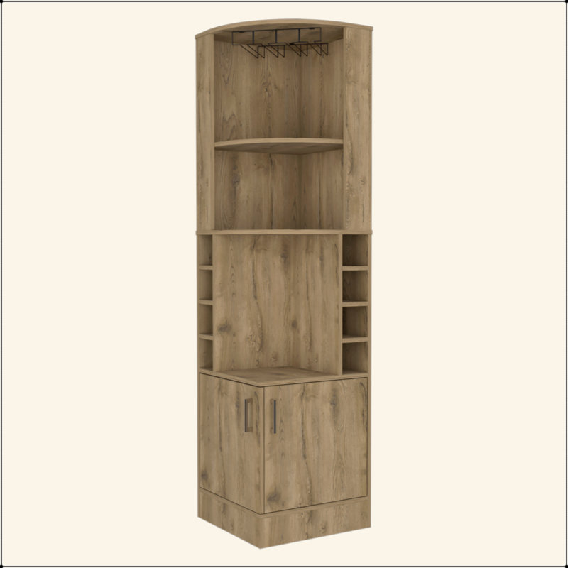 Macadamia 8-Bottle 2-Shelf Bar Cabinet, Beige