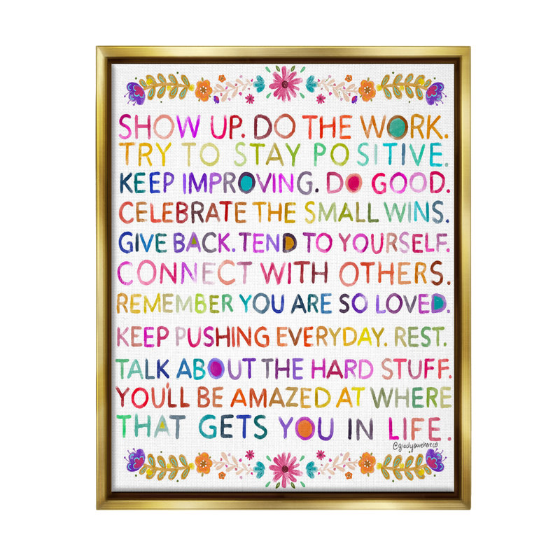 "Motivation florale" sur toile, H 31 po x l 25 po, Cadre flottant métallique doré