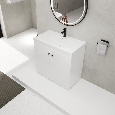 Meuble-lavabo autoportant avec lavabo en résine