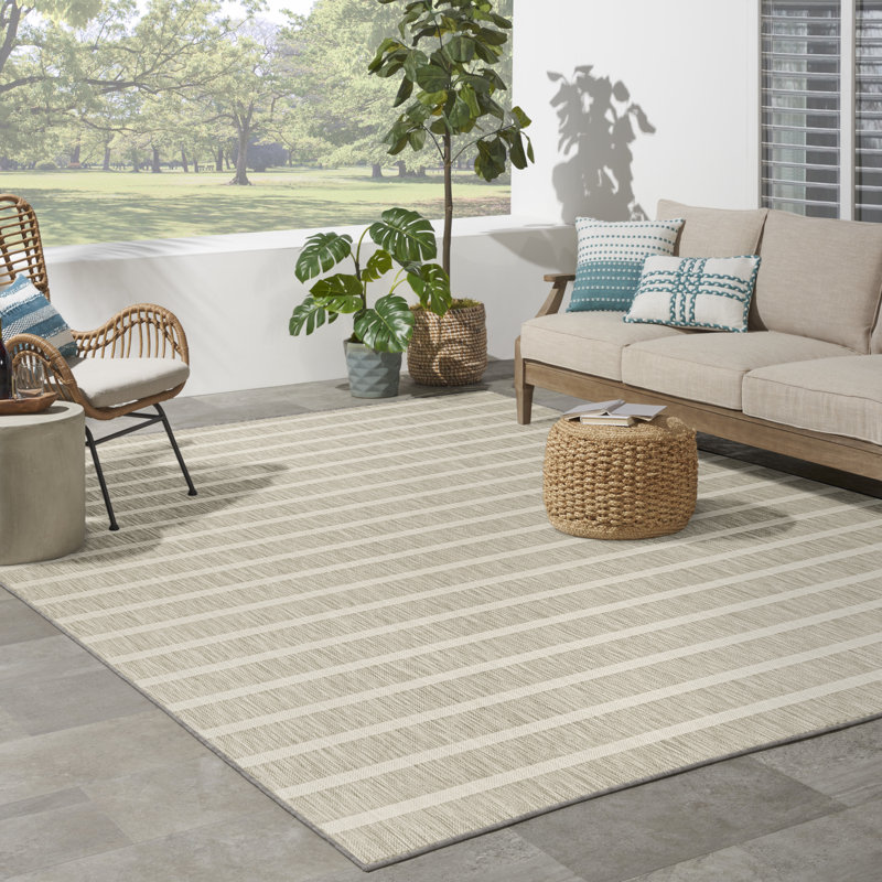 Tapis intérieur / extérieur rectangulaire Shaila, Gris / Ivoire, Rectangle 8 pi x 10 pi