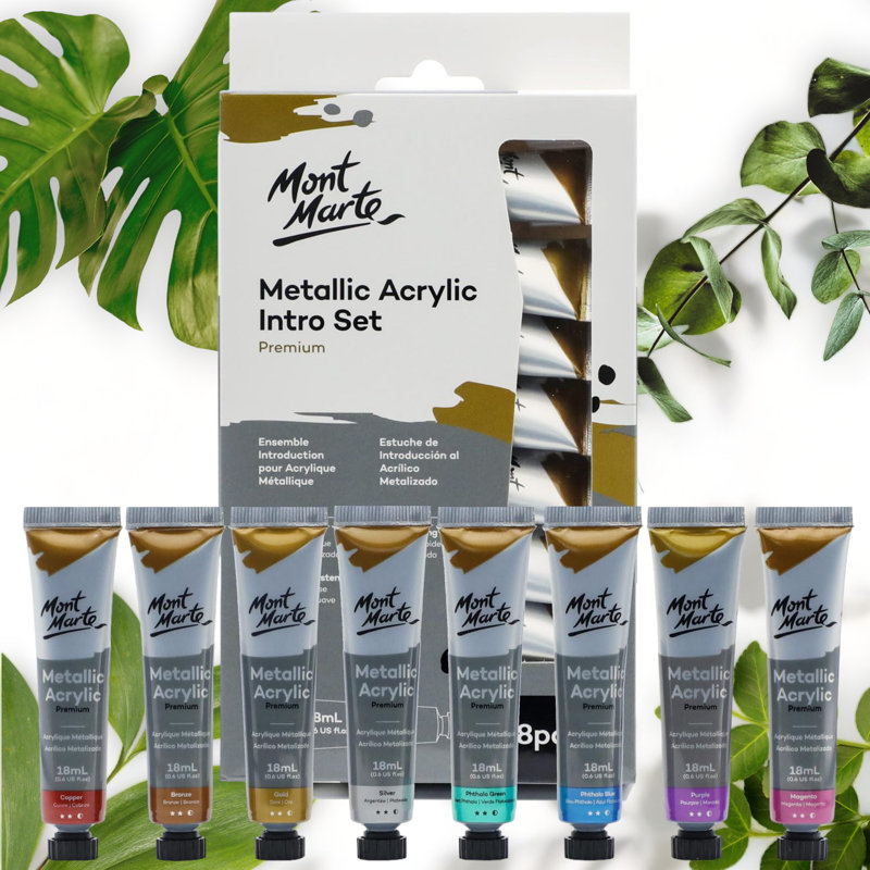 Metallic Acrylic Paint Set 8 Colors 18ml