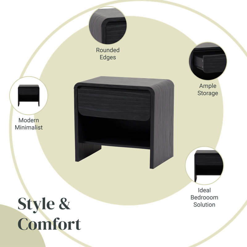 Rickie 1-Drawer End Table with Storage, Black