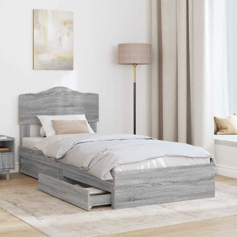 Bed, European Single (90 x 200 cm), Grey Sonoma