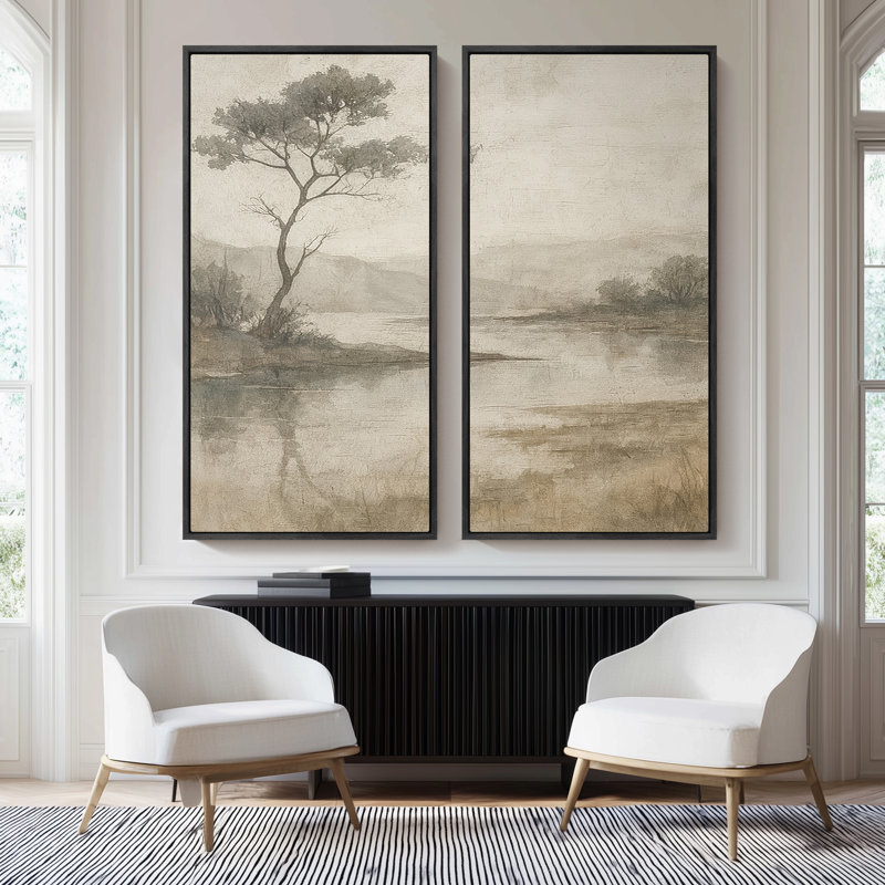 60 pi x 30 po x 2 pièces, paysage de lac doux pour l'entrée - ensemble de 2 reproductions d'art murales encadrées sur toile
