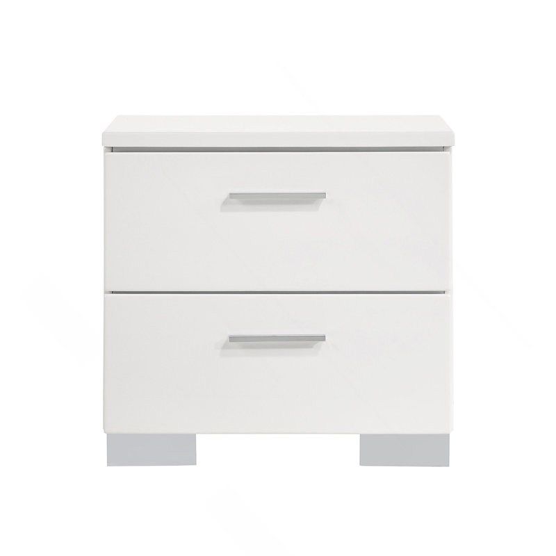2-Drawer Nightstand In White High Gloss Finish