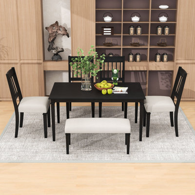 Ensemble de salle à manger 6 pièces avec table rectangulaire, 4 chaises rembourrées et banc