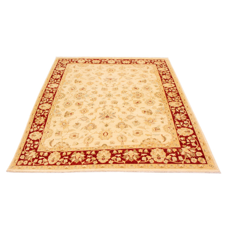 Tapis ivoire / rouge foncé en laine noué à la main de conception unique 9 pi 2 po x 12 pi 1 po Chobi Finest
