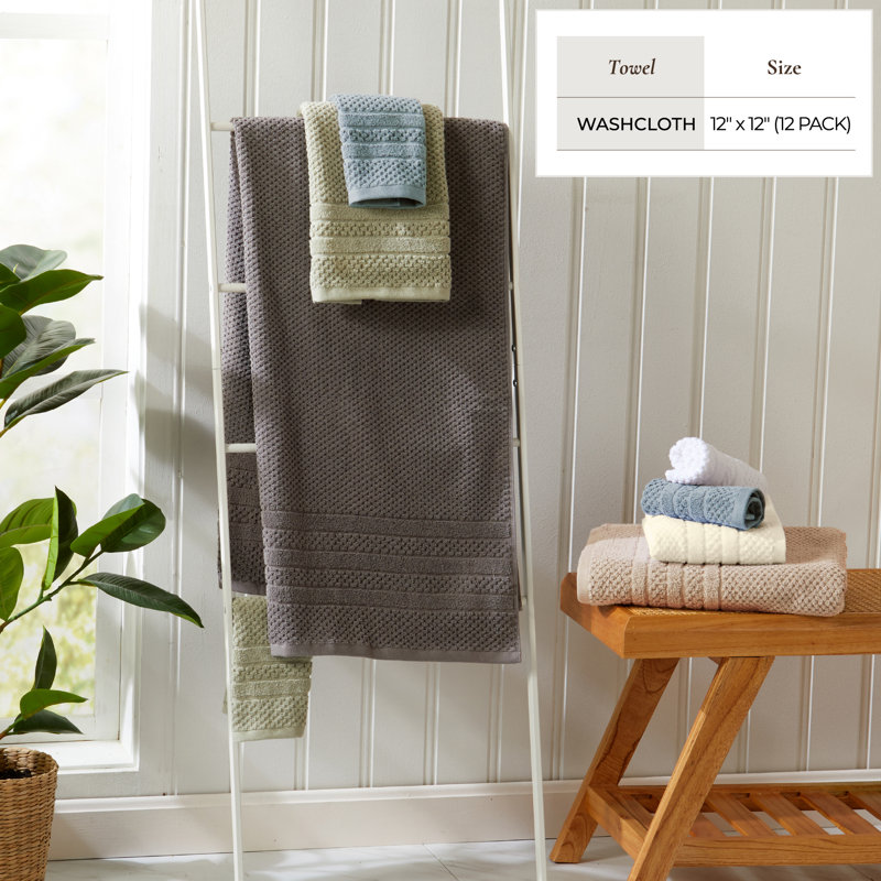 Ensemble de serviettes 100% coton à carreaux, Gant de toilette (paquet de 12), Grès