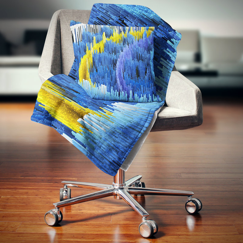 Abstract Blue and Yellow Polyester Square Throw Pillow