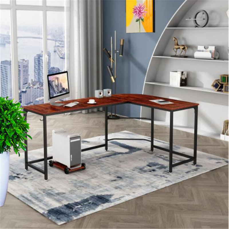 Caylene L-Shaped Metal Base Computer Desk
