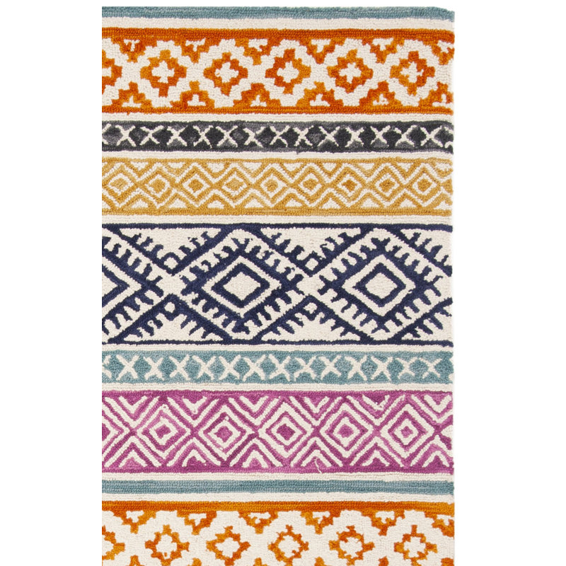 Lobdell Hand Tufted Wool/Cotton Geometric Rug in Ivory/Rust, Rectangle 2'6" x 4'