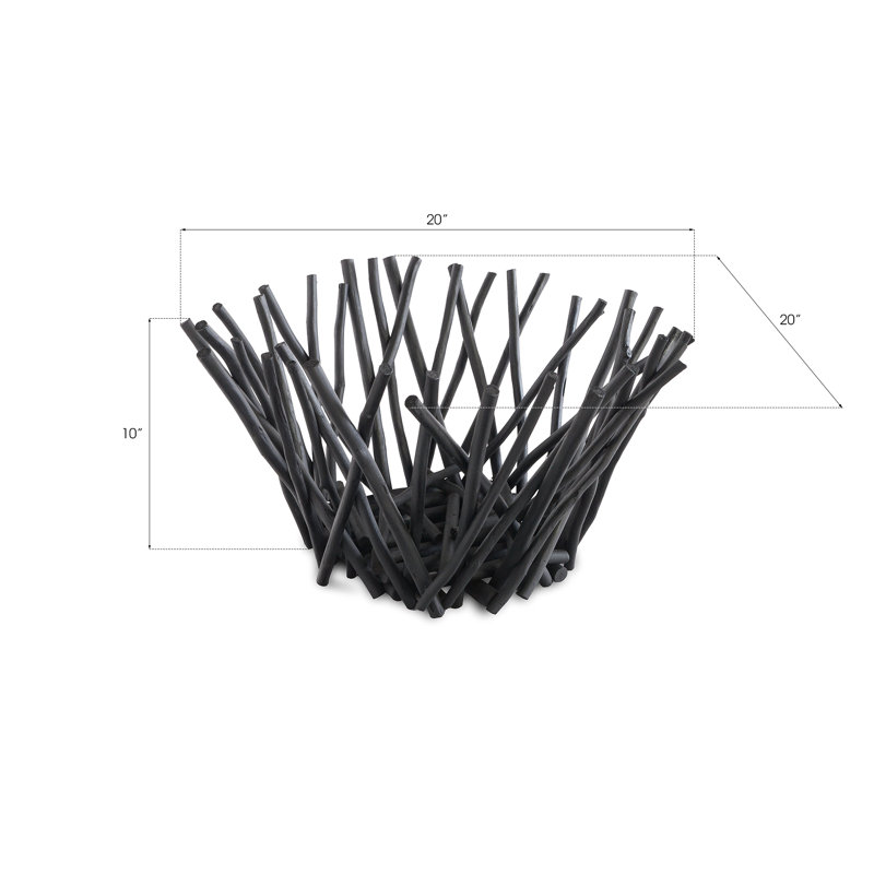 Bol décoratif en bois noir, H 10 po x l 20 po x P 20 po