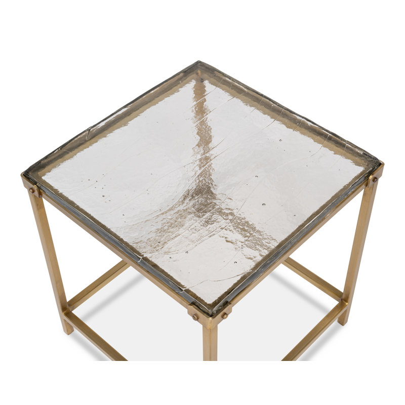 Christian Aged Brass and Glass Square Side Table