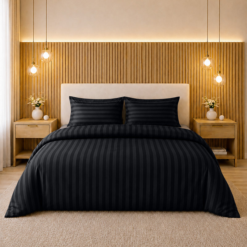 Microfiber Striped Duvet Cover Set with Pillowcases Included, Single Duvet Cover Set + 1 Standard Pillowcase, Black