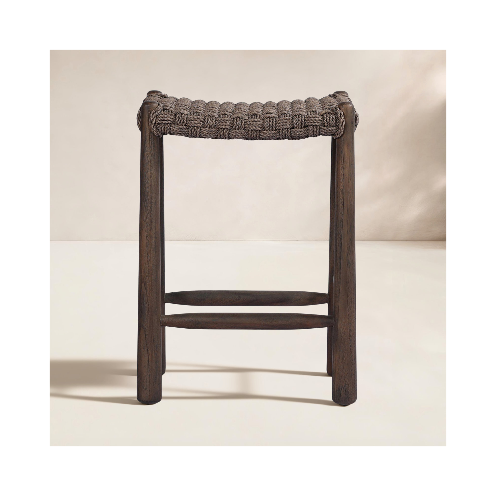 Savio Outdoor Stool-Dark Textured Woven-Counter, 25.98", Brown