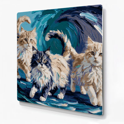 «Cats Ragamuffin», art mural en métal bleu