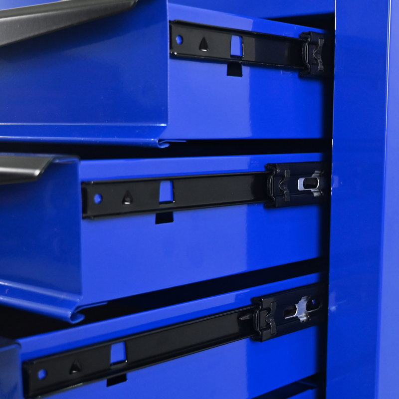 Rolling 6 Steel Tool Storage Box, 20" Black & Blue, Bearing Slides, 4 Universal Wheels, Lockable With Key Blue Chest Wheels  2 Brake , Lockable, Pull Handle For Movement