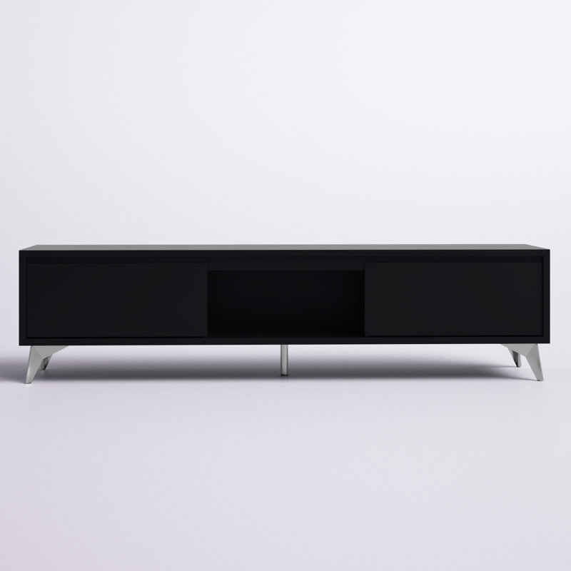 Meuble télé pour téléviseur de 60 po ou moins Aralin, Noir / chrome