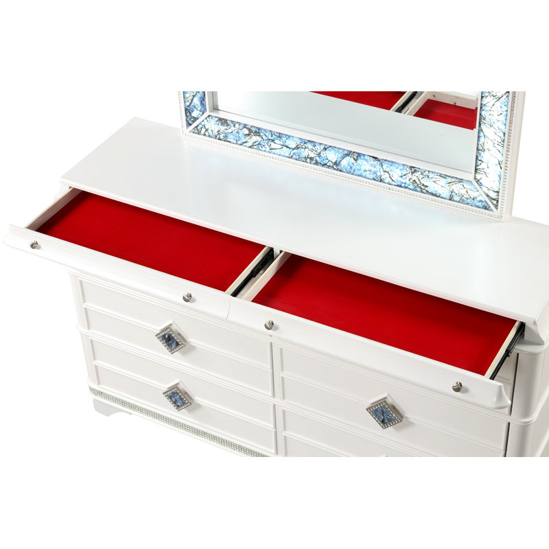 Ensemble de chambre à coucher pour grand lit 4 pièces Laguna Modern Style, 4 pièces : lit, table de chevet, commode, miroir