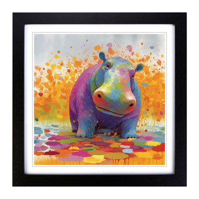 Hippo Color Field Painting No.1 - Single Picture Frame Print on Wood