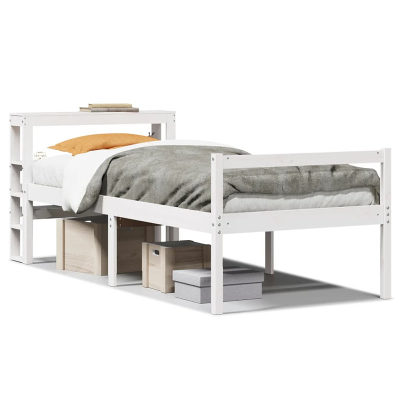 Solid Wood Bed, European Single (90 x 200 cm), White