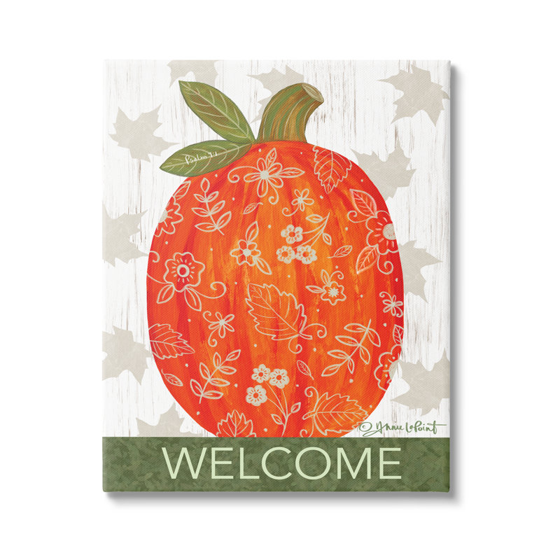 "Motif automnal de citrouille", "Welcome" par Annie Lapoint, impression sur toile, Toile tendue, H 20 po x l 16 po x P 1,5 po
