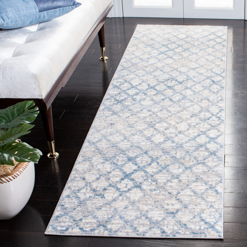 Peabody Geometric Blue/Ivory Area Rug, Runner 2'2" x 8'