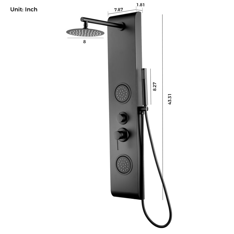 45" Shower Panel with Fixed Shower Head