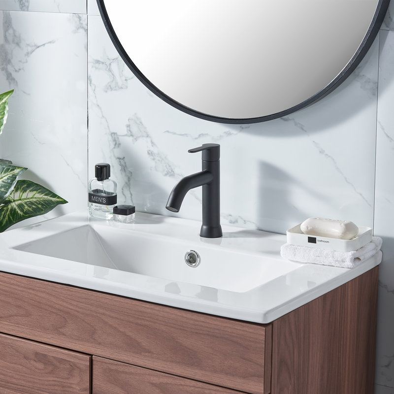 Single Hole Bathroom Faucet with Drain Assembly, Matte Black
