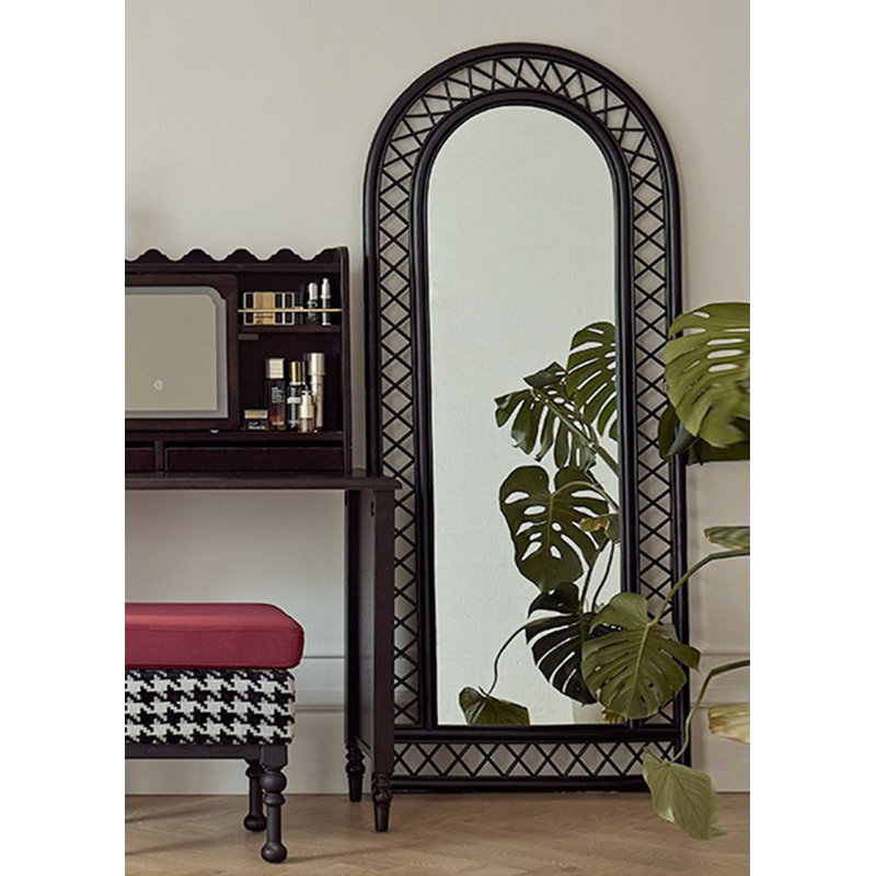 Miroir pleine grandeur de style français en osier rétro inclinable