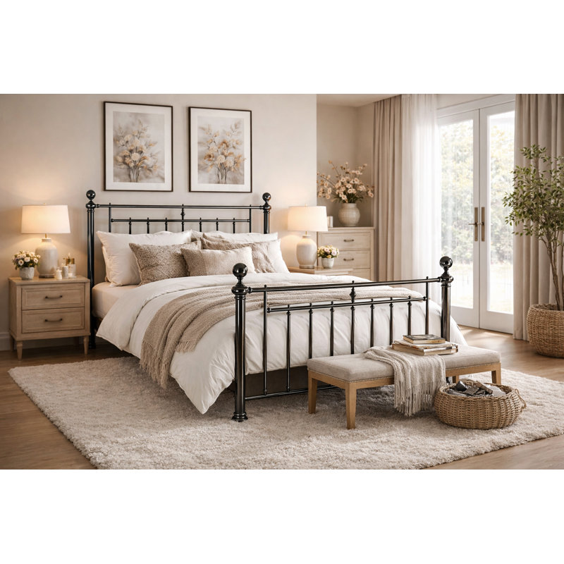 Hiruela Metal Storage Bed, Black Nickel, Double (4'6)