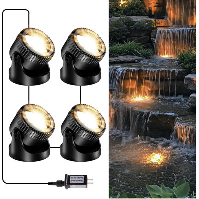 4-Light Warm White LED Submersible Pond Light Set for Fountains and Waterfalls