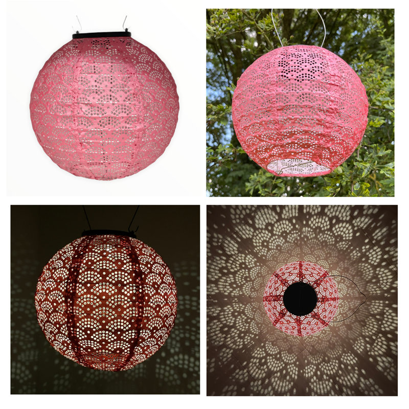 Anecia Solar Lantern Round Diameter 20cm Pink Pearl Japanese Fans