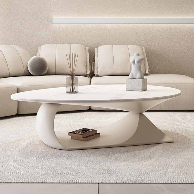 Table à thé ovale de style moderne, Blanc, H 14,9 po x L 51 po x l 31,5 po