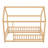 Twin Size Floor Wooden Bed With House Roof Frame, Fence Guardrails-2070063890-2070063891