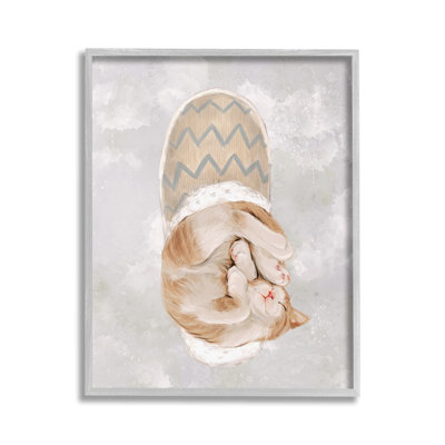 Kitten Sleeping in Slipper Framed Giclee Art by Ziwei Li