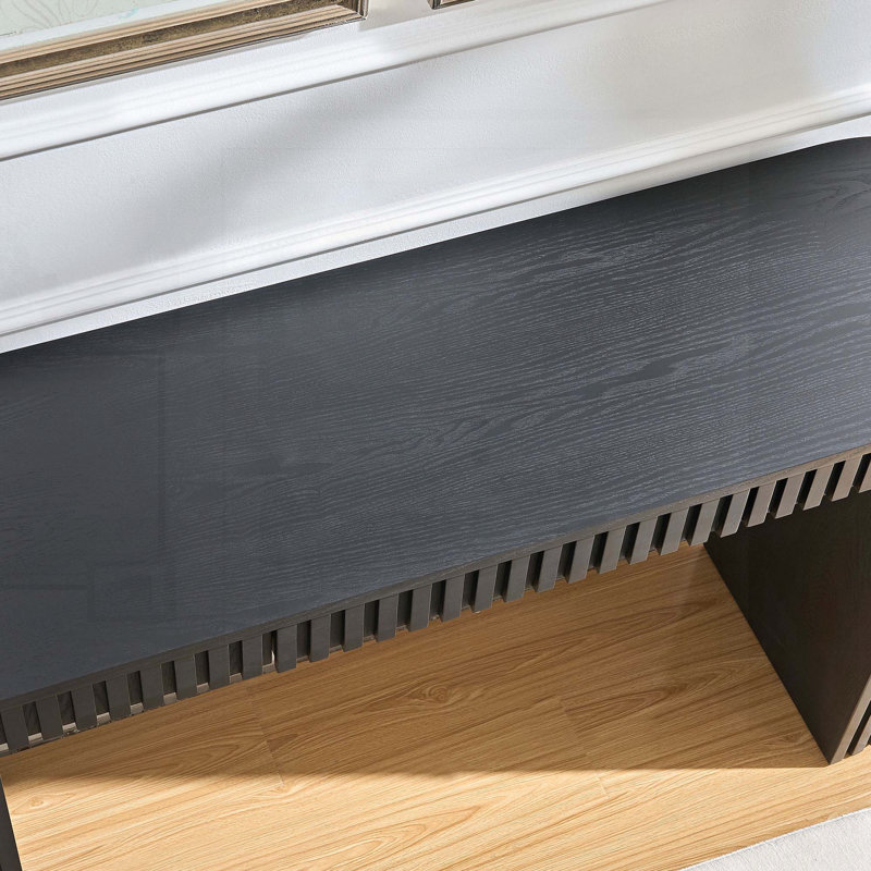 Console 59 po moderne avec tiroir et pieds à rayures verticales - Finition noire