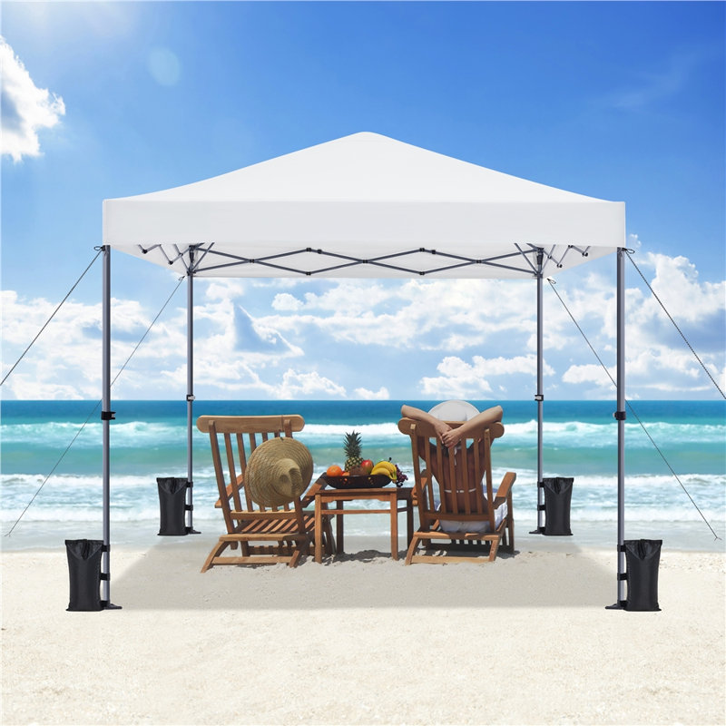 8x8ft White Steel Pop-Up Canopy Tent with UPF 50+ Fabric