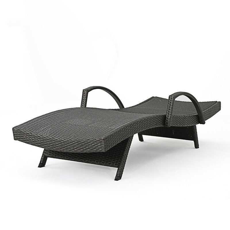 Wicker Chaise Lounge With Arm, Gray, 1