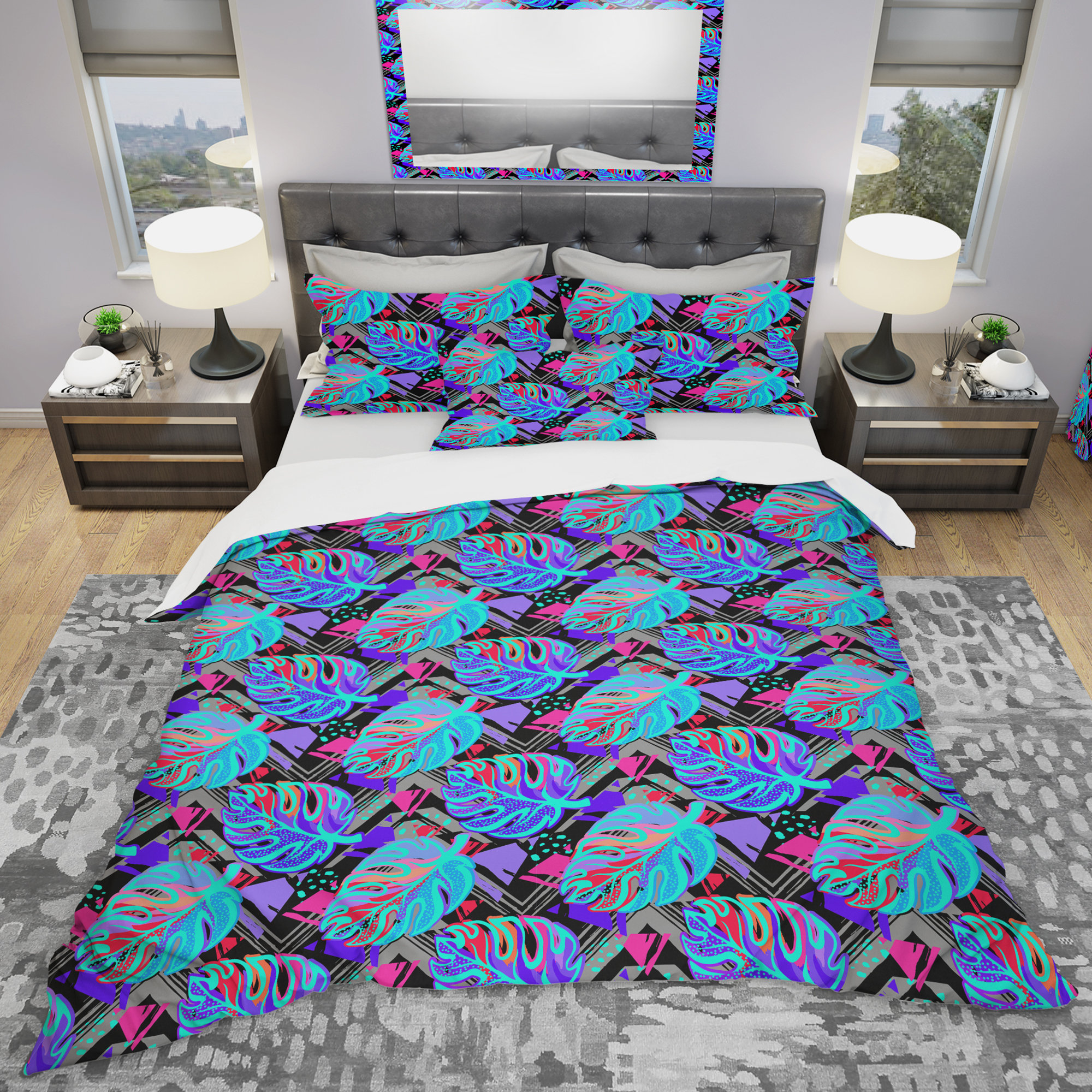 Queen Microfiber Duvet Cover Tropical Leaf Pattern main image 1