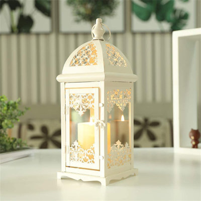 38Cm White Metal Candle Holders with Glass