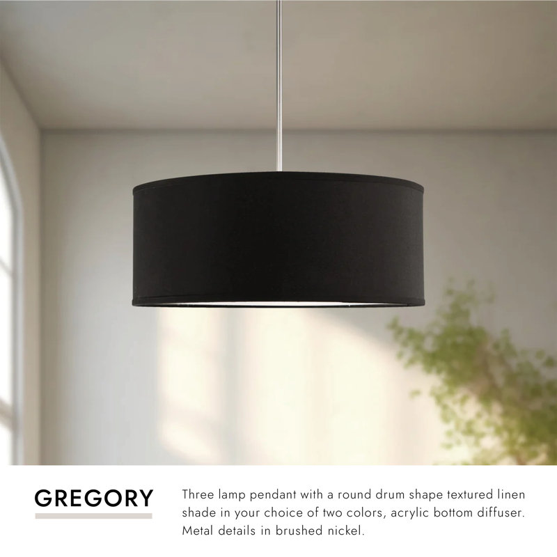 Gregory 3 - Light Pendant, Black, 8" H x 19.75" W x 19.75" D