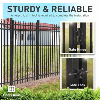 6FT H X 4FT W Pack of 5 Heavy Duty Pinnacle Fence Gate, Metal Garden Fence Gate