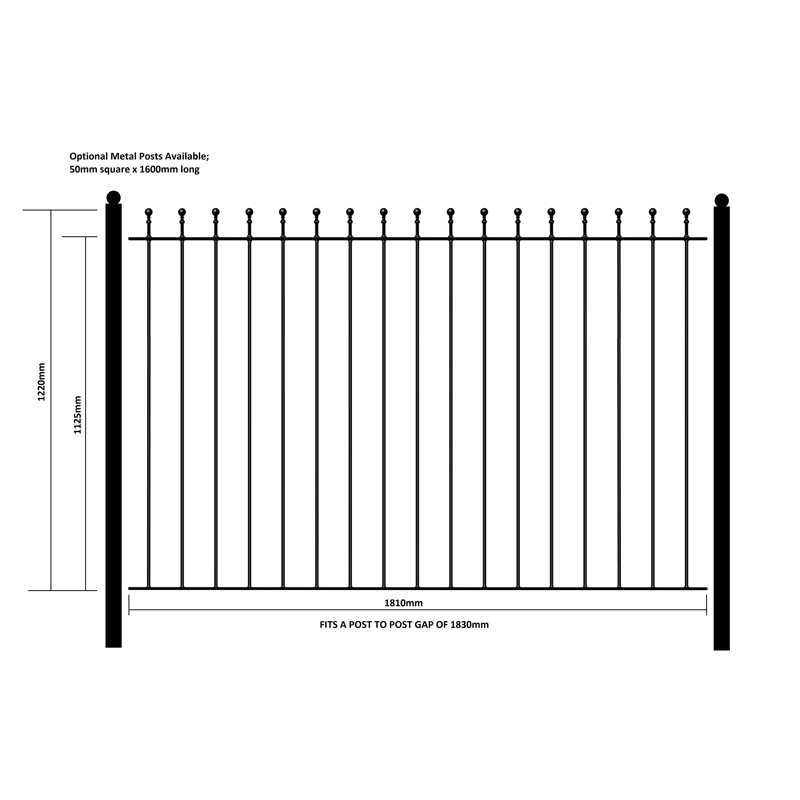 Begonia Ball Top Metal Fence Panels Fits 183cm GAP, 183cm W x 122cm H