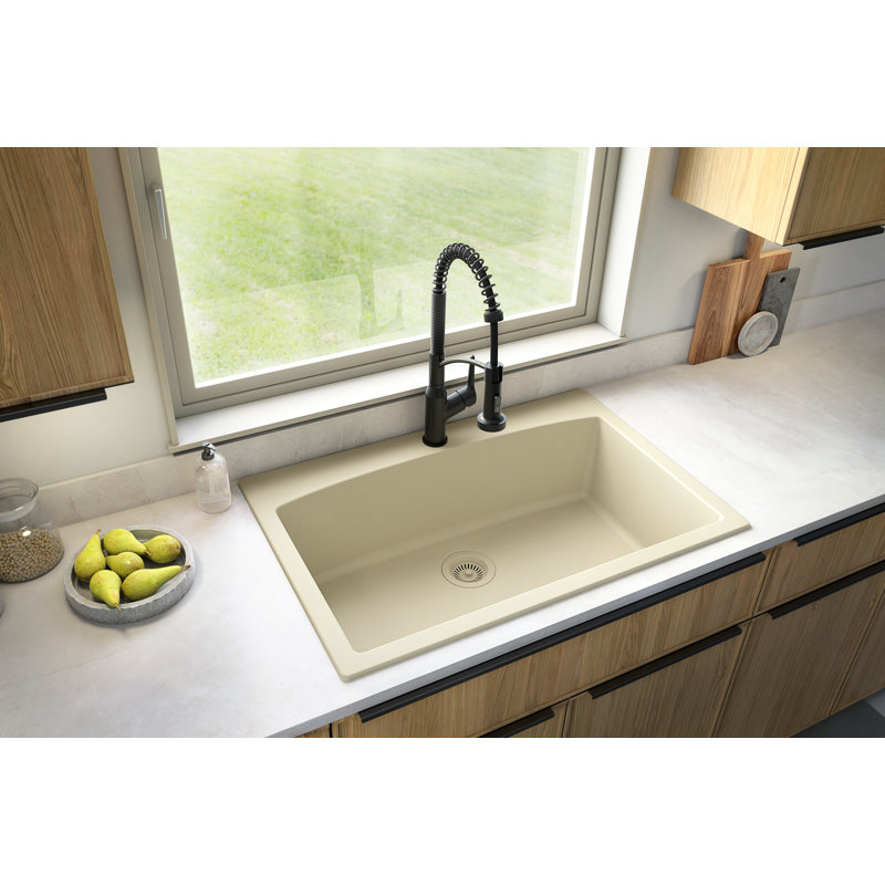 Karran Drop-in Quartz Composite 33'' X 22'' 1-Hole Single Bowl Kitchen Sink, Bisque