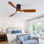 52 po Ventilateur de plafond à DEL encastré intérieur / extérieur noir mat avec pales en bois, télécommande CC 6 vitesses-787331505
