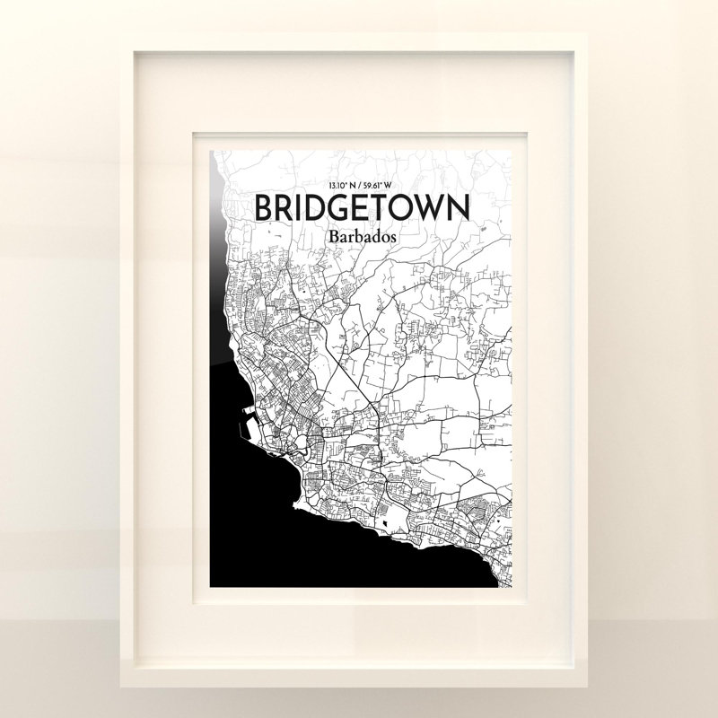 «Bridgetown City Map», impression, Noir et blanc, H 24 po x l 18 po