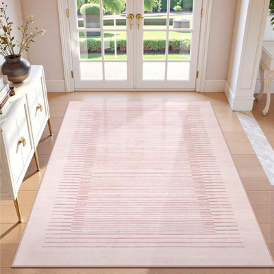 Soft Pink Linear Modern 5 x 7 Ft Area Rug for Bedroom Hallway